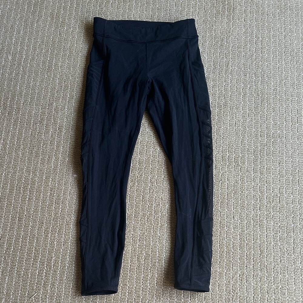 Black High-Waisted Leggings with mesh details